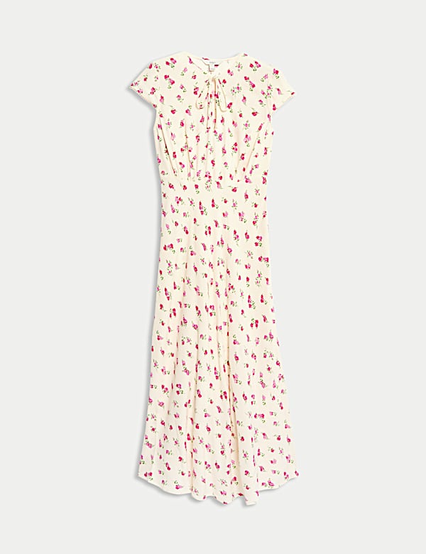 Floral Tie Neck Midaxi Tea Dress - IT