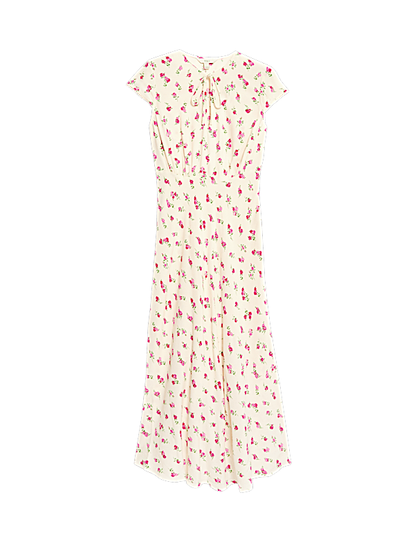 Floral Tie Neck Midaxi Tea Dress
