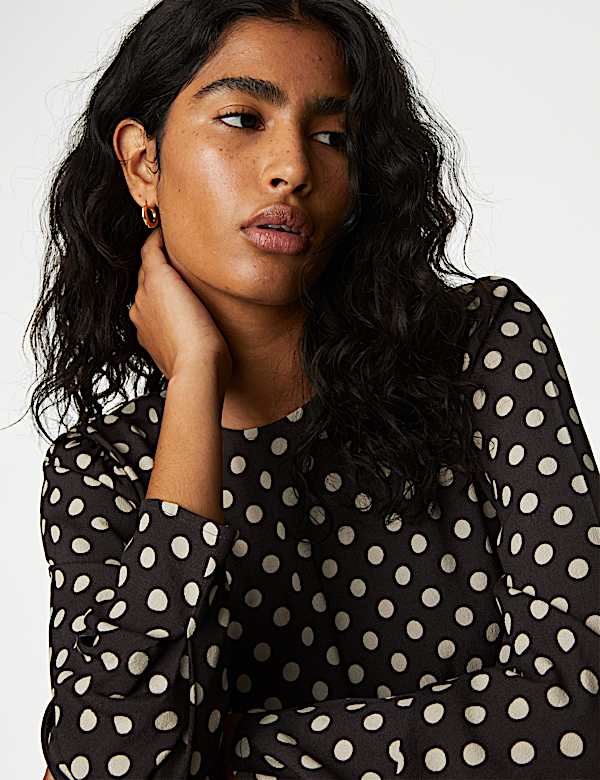 Polka Dot Round Neck Midaxi Tea Dress - ID