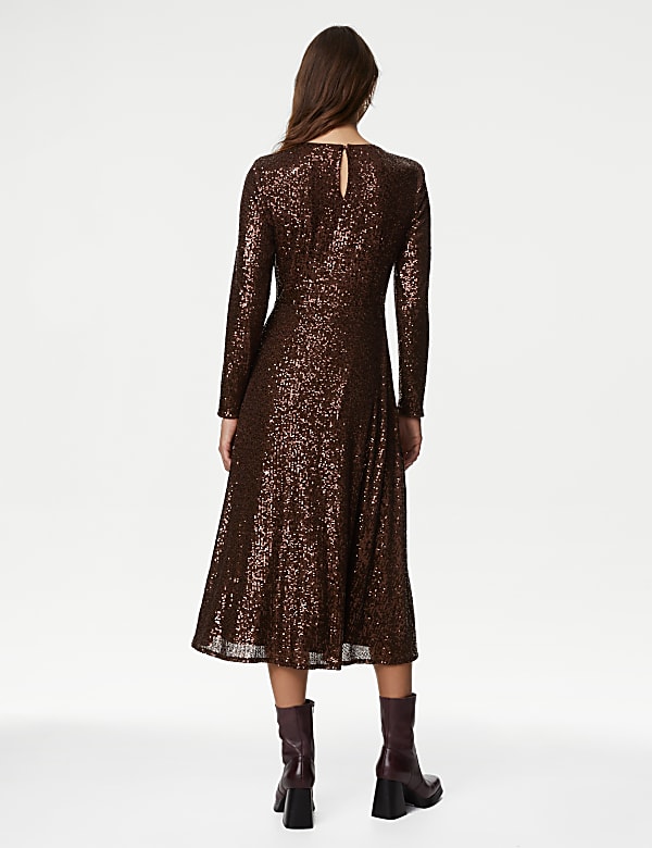 Sequin Round Neck Midi Tea Dress