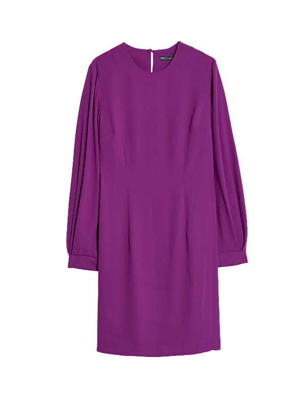 Round Neck Blouson Sleeve Mini Shift Dress
