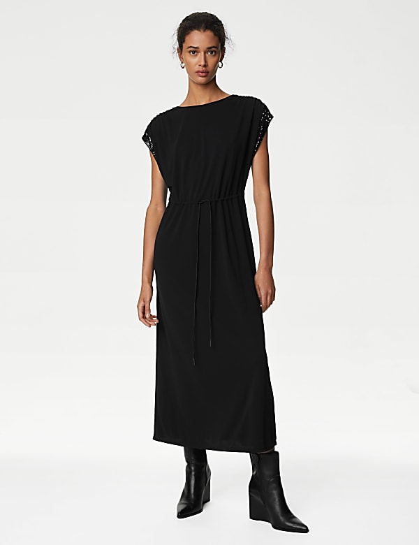 Robe midi à taille ajustée, ornée de sequins - LU