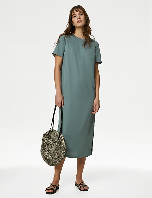 Satin Round Neck Midaxi Column Dress