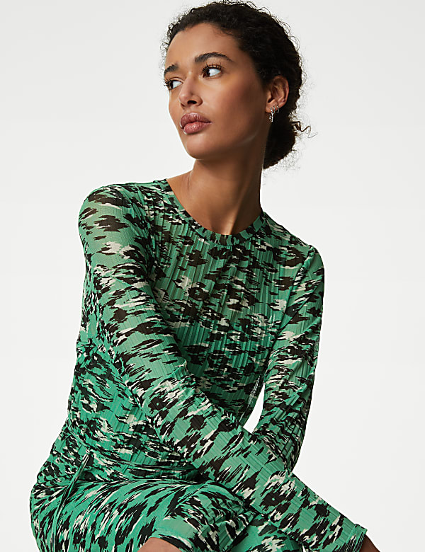 Mesh Jersey Printed Midi Dress GREEN MIX Dresses M S US