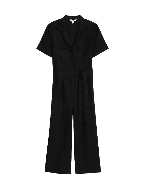 Linen Blend Belted Utility Jumpsuit