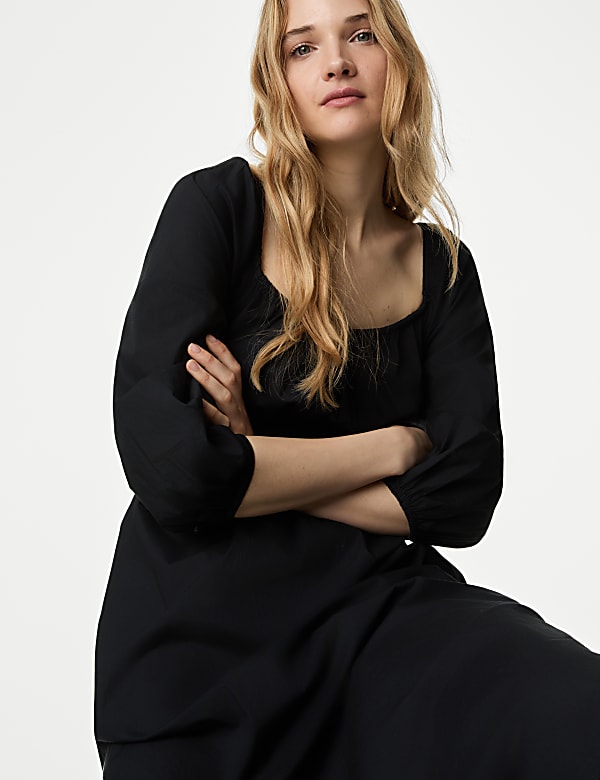 Pure Cotton Square Neck Midaxi Dress