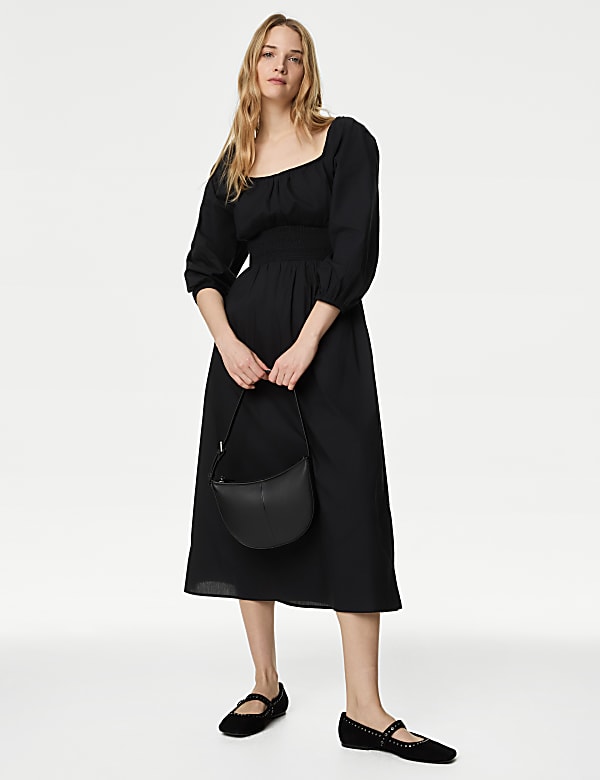Pure Cotton Square Neck Midaxi Dress