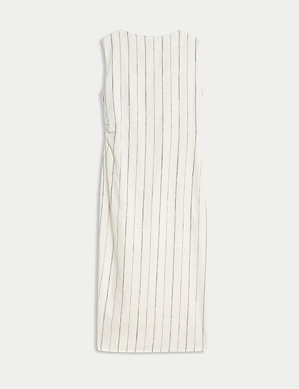 Gaun Bodycon Midaxi Motif Garis Campuran Linen - ID