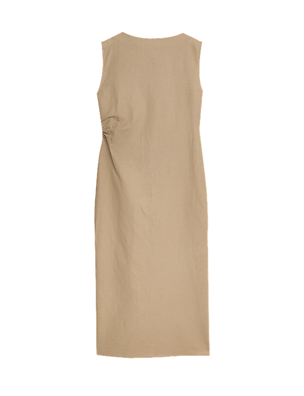 Linen Rich Ruched Midaxi Bodycon Dress