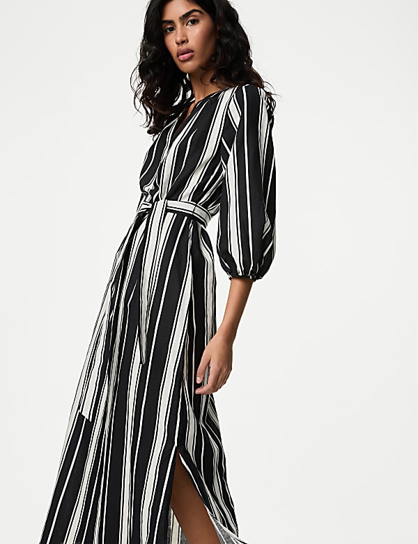 Robe coupe longue et droite en lin à col&nbsp;V - CH