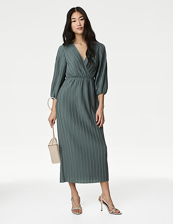 Buy Pleated V-Neck Midaxi Wrap Dress at Marks & Spencer