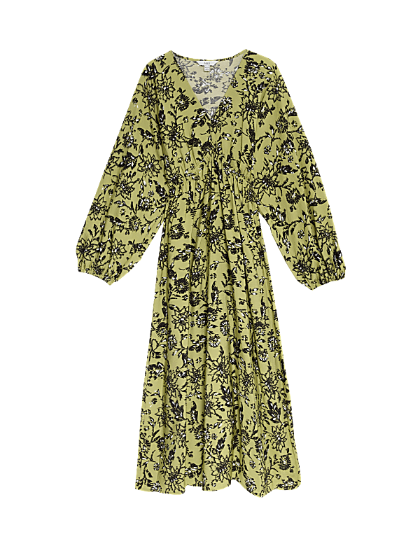 Printed V-Neck Midaxi Waisted Dress