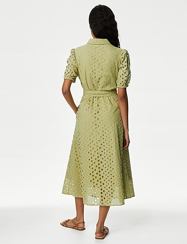 Pure Cotton Broderie Midi Shirt Dress