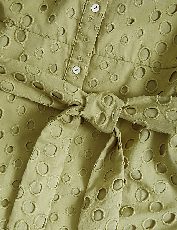 Pure Cotton Broderie Midi Shirt Dress