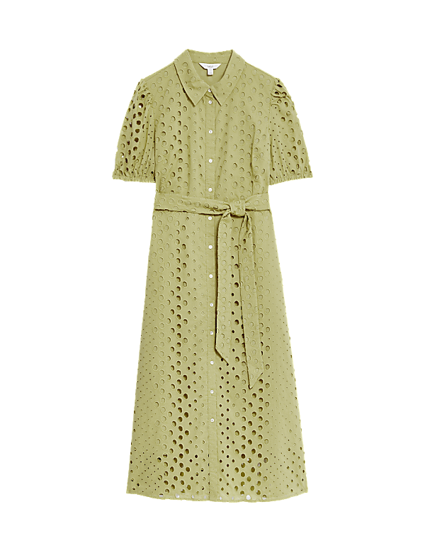Pure Cotton Broderie Midi Shirt Dress