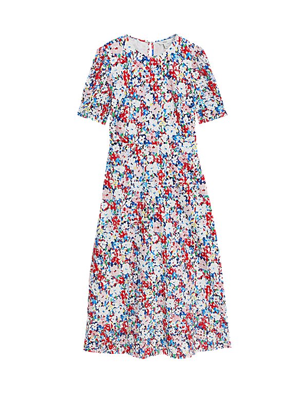Pure Cotton Floral Cutwork Detail Midi Tea Dress