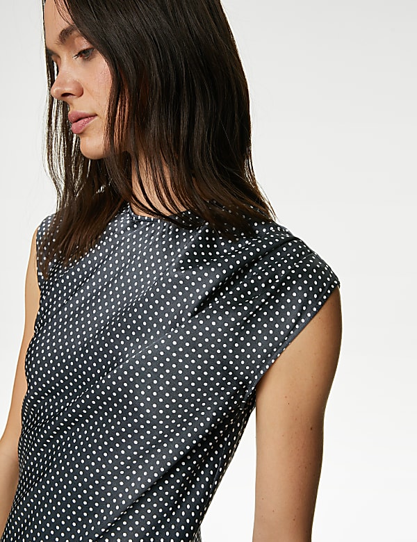 The Gia Satin Polka Dot Midi Dress-Black