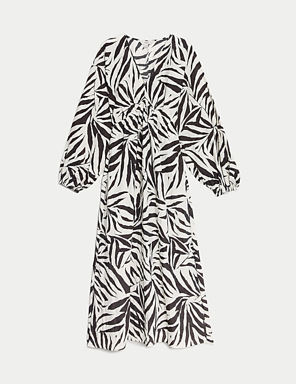 Gaun Midi Untuk Acara Minum Teh Kerah V Bermotif - ID