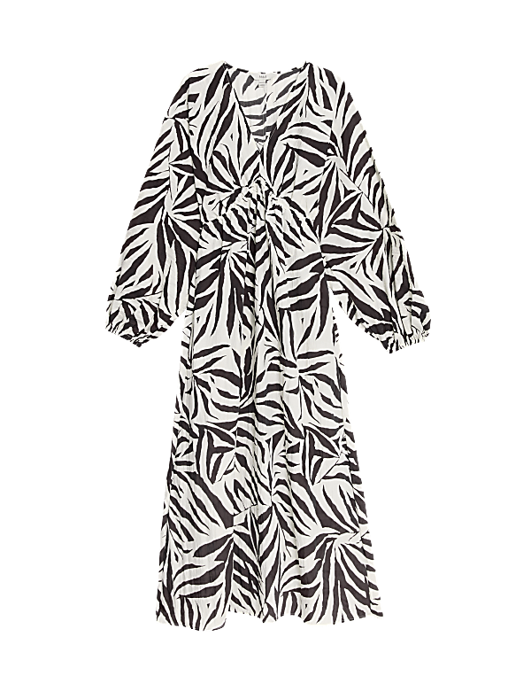 Printed V-Neck Midi Tea Dress