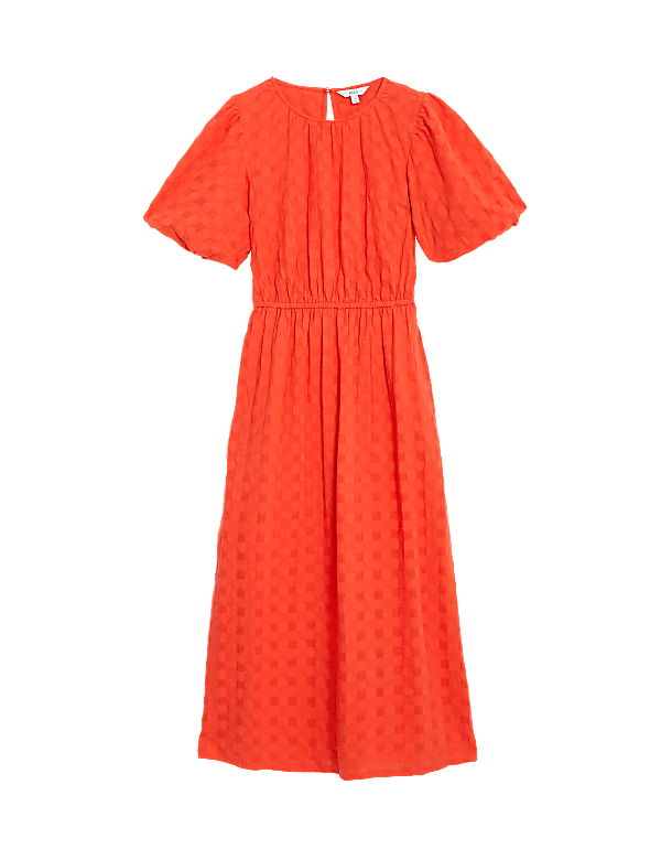 Pure Cotton Checked Midi Waisted Dress