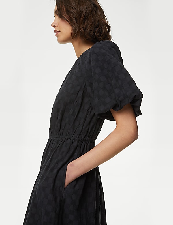 Pure Cotton Checked Midi Waisted Dress