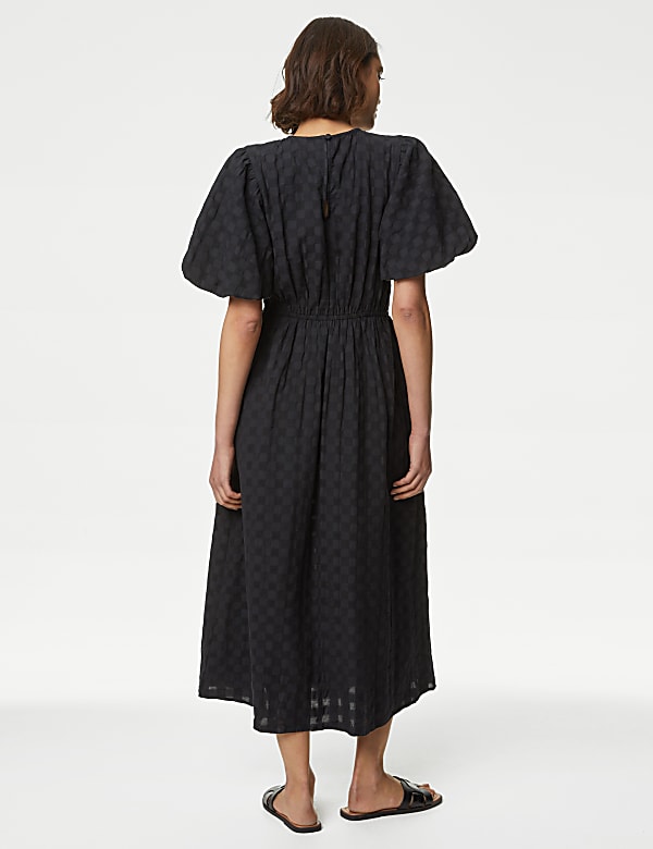 Pure Cotton Checked Midi Waisted Dress