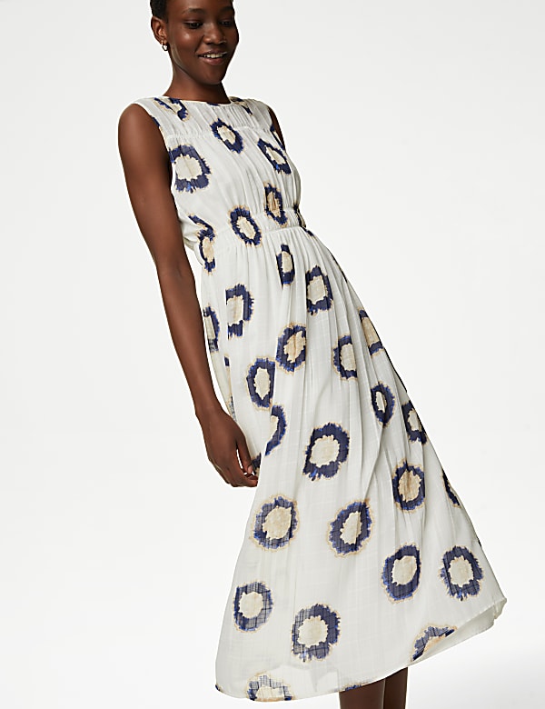 Printed Midi Smock Dress