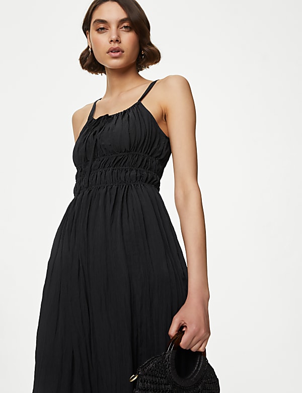 Crinkle Smocked Cami Midi Slip Dress