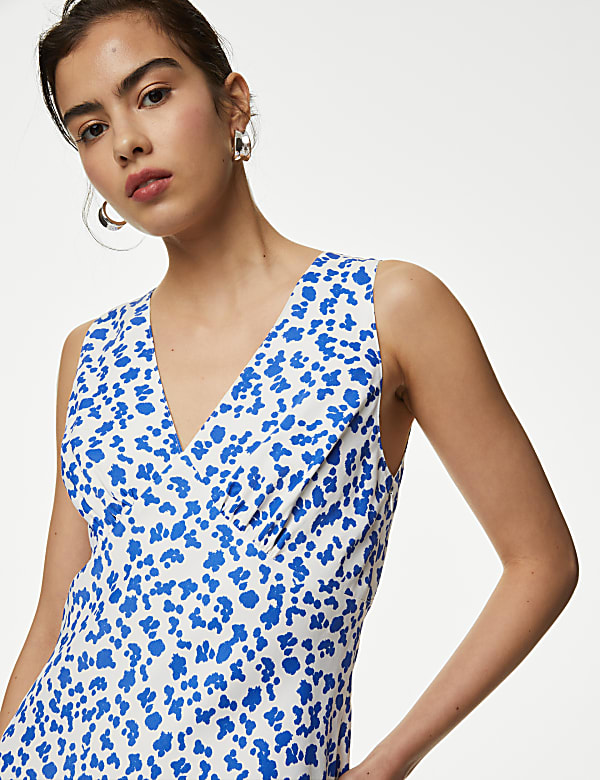 Lyocell Blend Floral V-Neck Midaxi Tea Dress