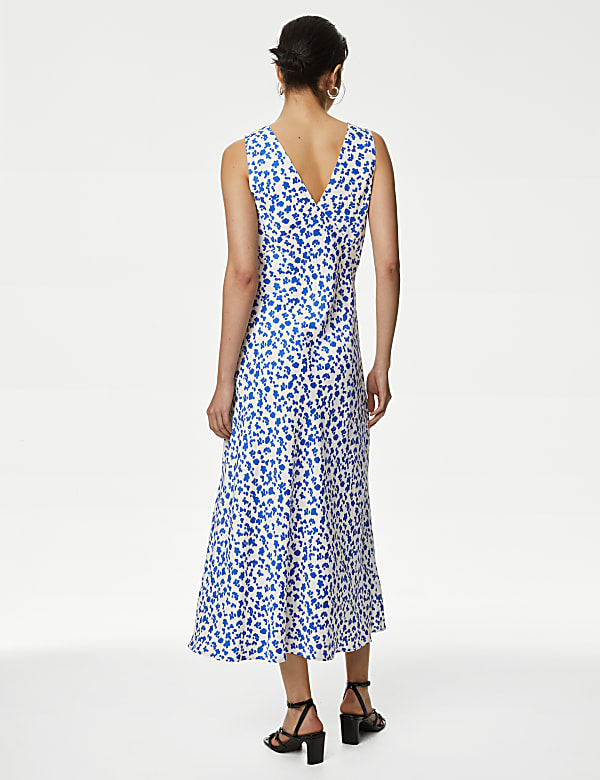 Lyocell Blend Floral V-Neck Midaxi Tea Dress