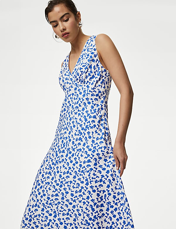 Lyocell Blend Floral V-Neck Midaxi Tea Dress