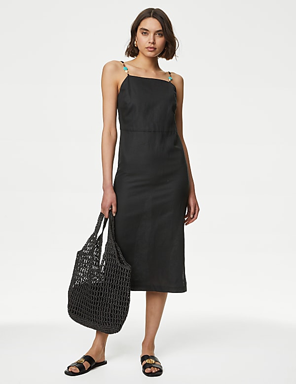 Linen Rich Beaded Midi Slip Dress