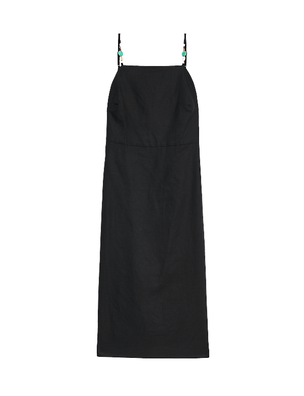 Linen Rich Beaded Midi Slip Dress