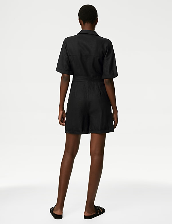 Linen Rich Belted Short Sleeve Playsuit