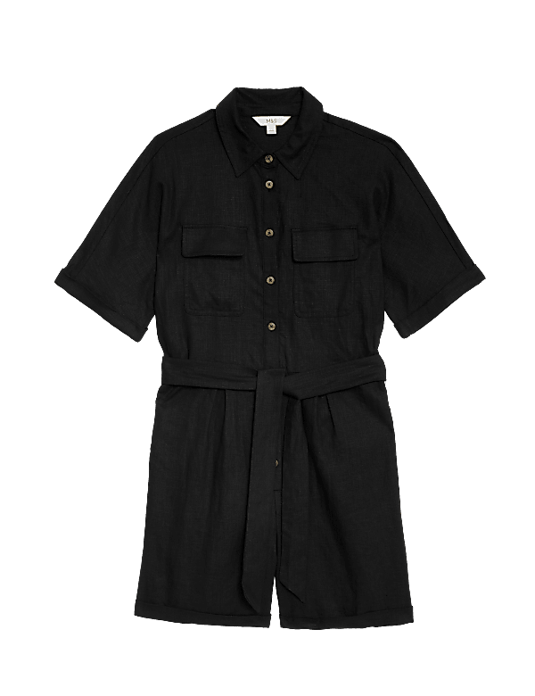 Linen Rich Belted Short Sleeve Playsuit