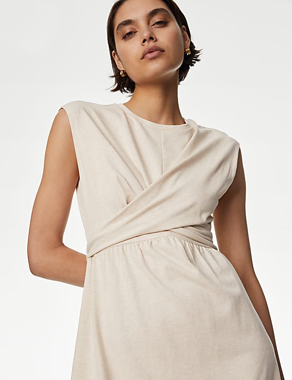 Pure Cotton Round Neck Midi Wrap Dress - IT