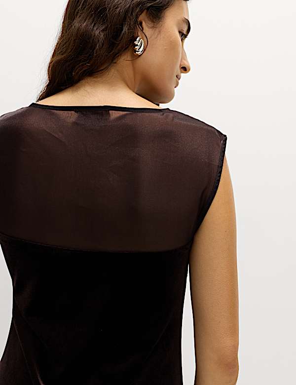 Robe midaxi coupe droite à dentelle transparente - LU