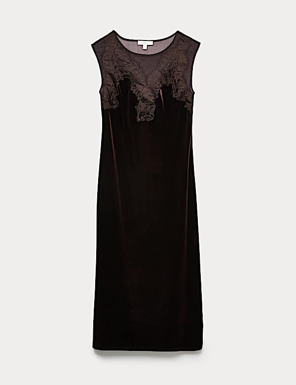 Robe midaxi coupe droite à dentelle transparente - LU