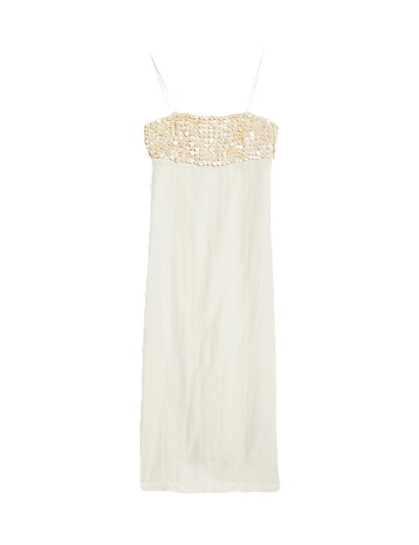 Linen Blend Embellished Midaxi Column Dress