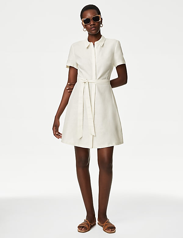 Buy Linen Rich Mini Shirt Dress at Marks Spencer