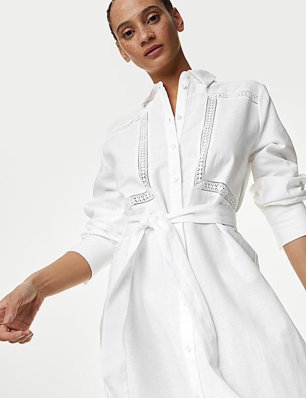 Cotton Rich Collared Belted Midi Shirt Dress - HR