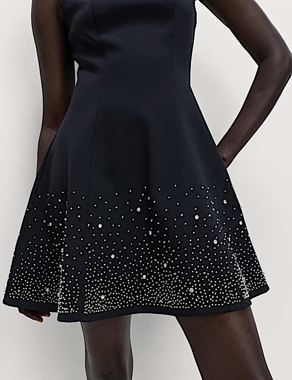 Embellished Mini Skater Dress - CZ