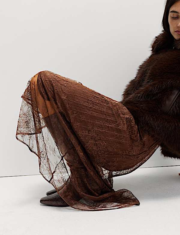 Lace Pleated Midaxi Skirt - BE