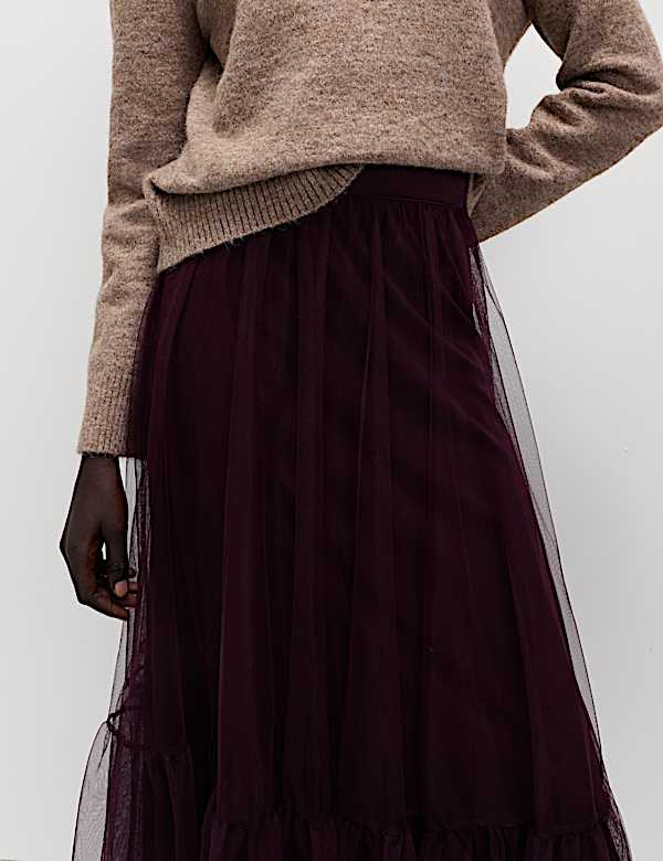 Mesh Jersey Midaxi Tiered Skirt - NO