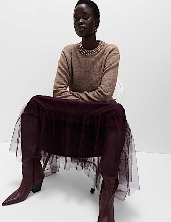 Mesh Jersey Midaxi Tiered Skirt - NO