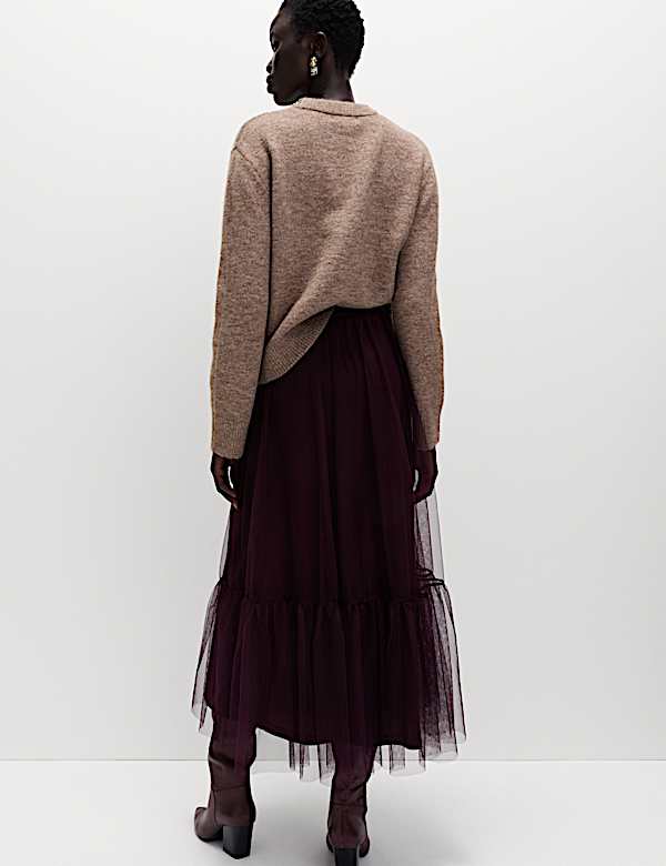 Mesh Jersey Midaxi Tiered Skirt - NO