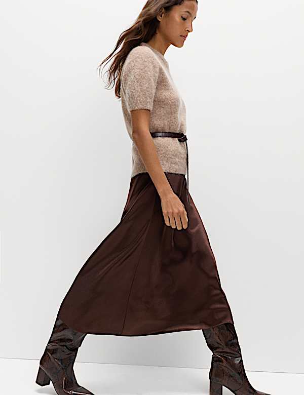 Satin Midi A-Line Skirt - JE