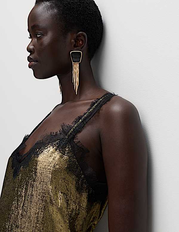 Metallic Lace Midi Slip Dress - BN