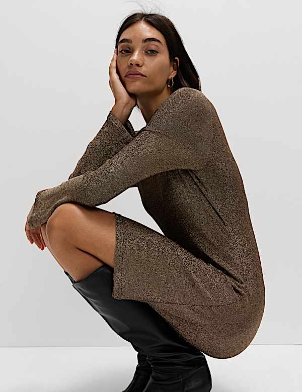 Lurex Metallic Mini Shift Dress