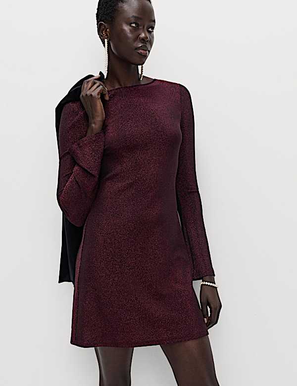 Lurex Metallic Mini Shift Dress